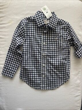 NWT Boys Navy & White Gingham Button-Down Shirt Size XS (7)